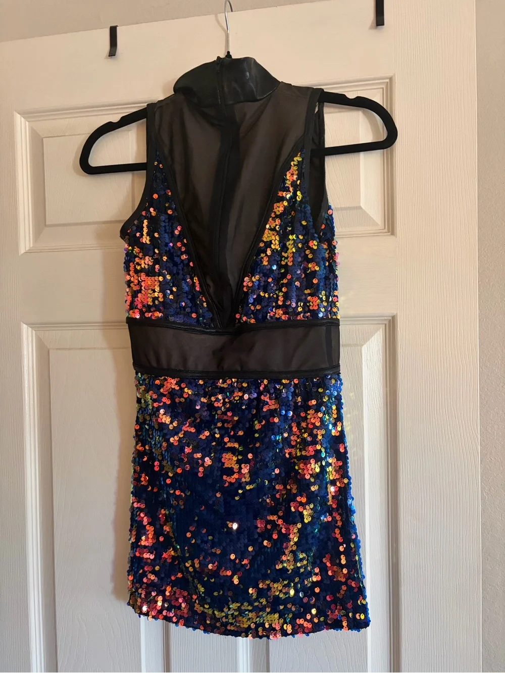 Iridescent Sequin Dance Dress with Black Mesh Accents balera